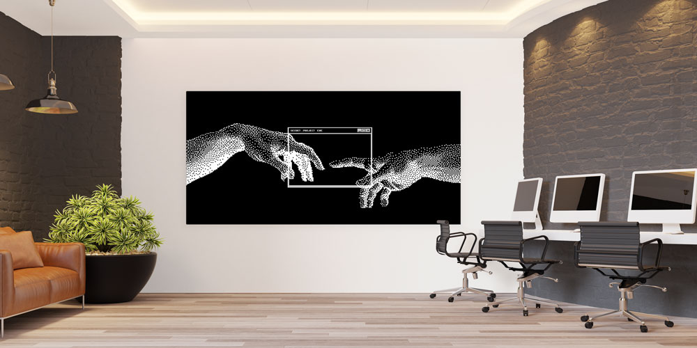 Dijital Dokunuş ve Yaratım Temalı Siyah Beyaz Büyük Ebat Duvar Dekoru 7795