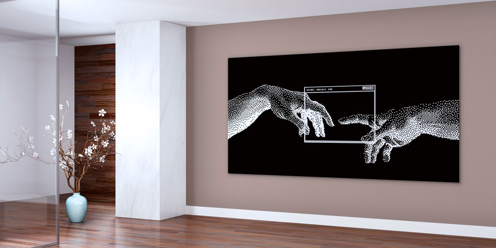 Dijital Dokunuş ve Yaratım Temalı Siyah Beyaz Büyük Ebat Duvar Dekoru 7795