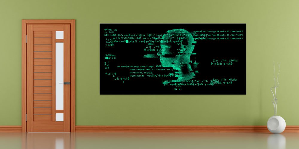 Yapay Zeka ve Kod Bilimi Temalı Yeşil Işıklı Büyük Ebat Duvar Dekoru 7798