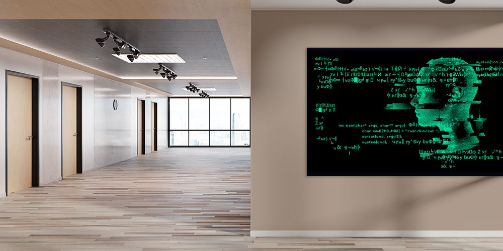 Yapay Zeka ve Kod Bilimi Temalı Yeşil Işıklı Büyük Ebat Duvar Dekoru – 7798-DK