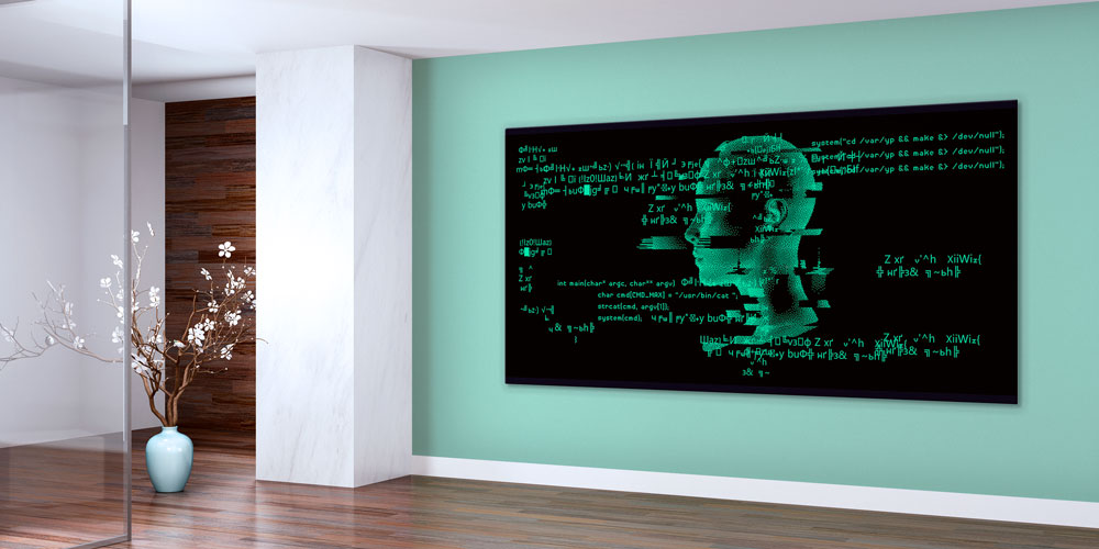 Yapay Zeka ve Kod Bilimi Temalı Yeşil Işıklı Büyük Ebat Duvar Dekoru – 7798-DK