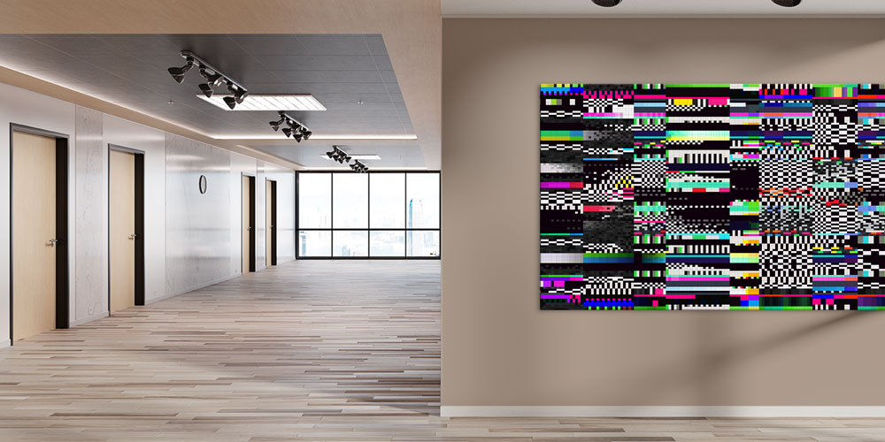 Renkli Glitch Efektli Dijital Sanat Temalı Büyük Ebat Duvar Dekoru – 7793-DK