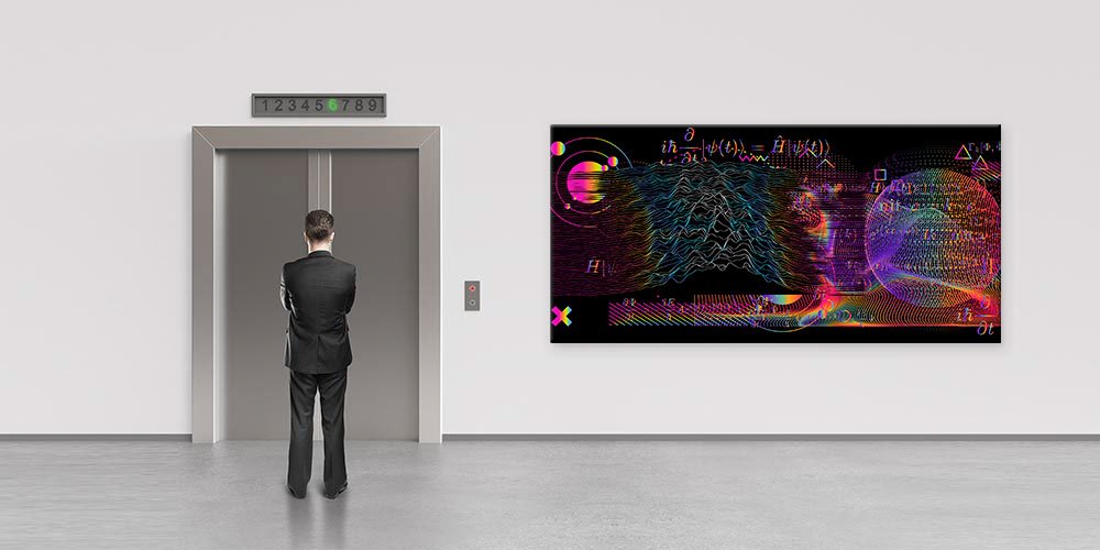 Kuantum Kodlar ve Dijital Dalga Formları Temalı Renkli Büyük Ebat Duvar Dekoru – 7799-DK