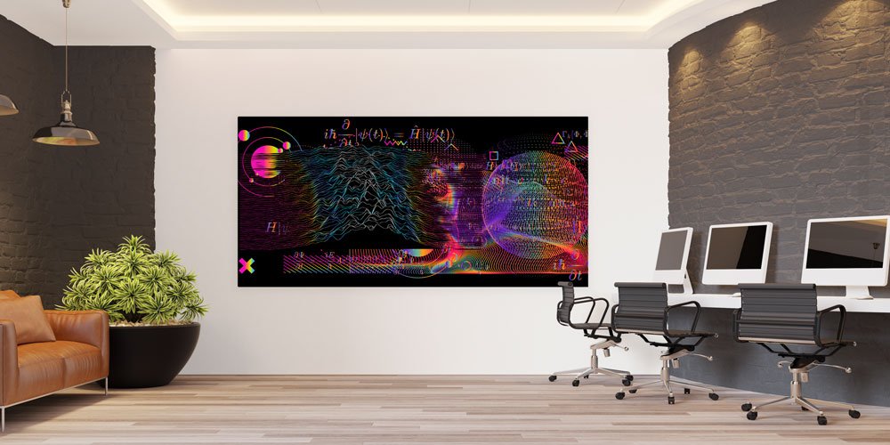Kuantum Kodlar ve Dijital Dalga Formları Temalı Renkli Büyük Ebat Duvar Dekoru – 7799-DK