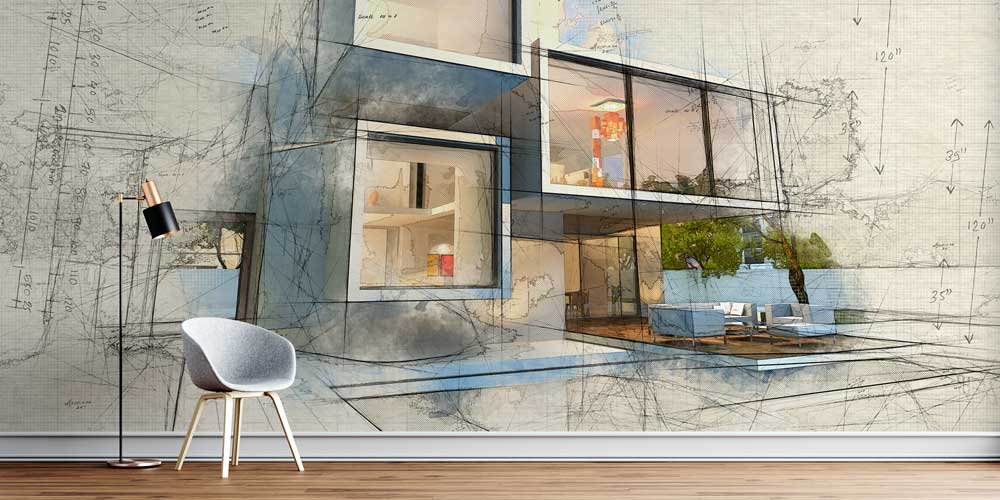 Mimari Çizim ve Modern Ev Tasarımı Duvar Kağıdı 5579