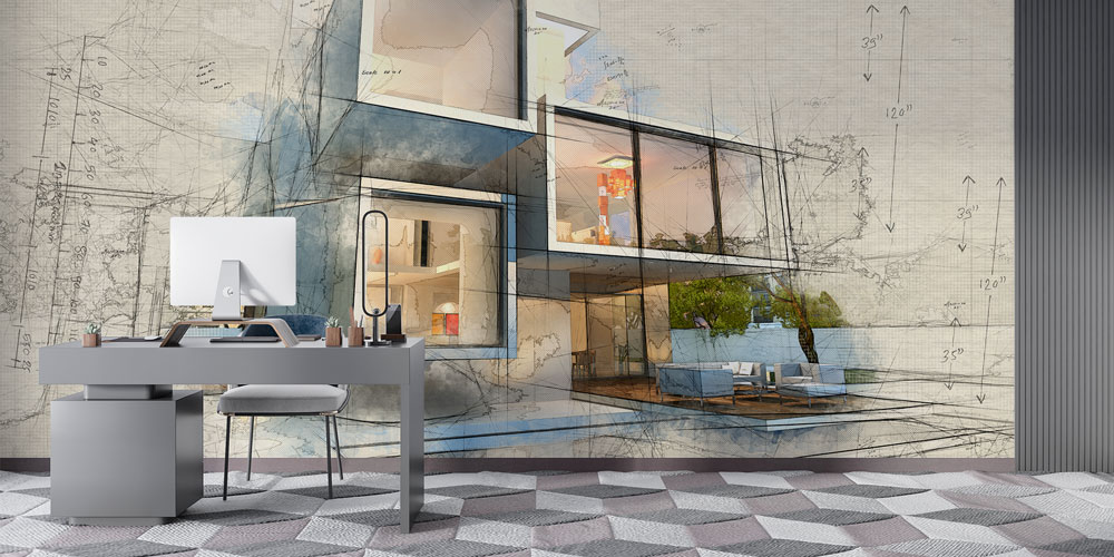 Mimari Çizim ve Modern Ev Tasarımı Duvar Kağıdı 5579