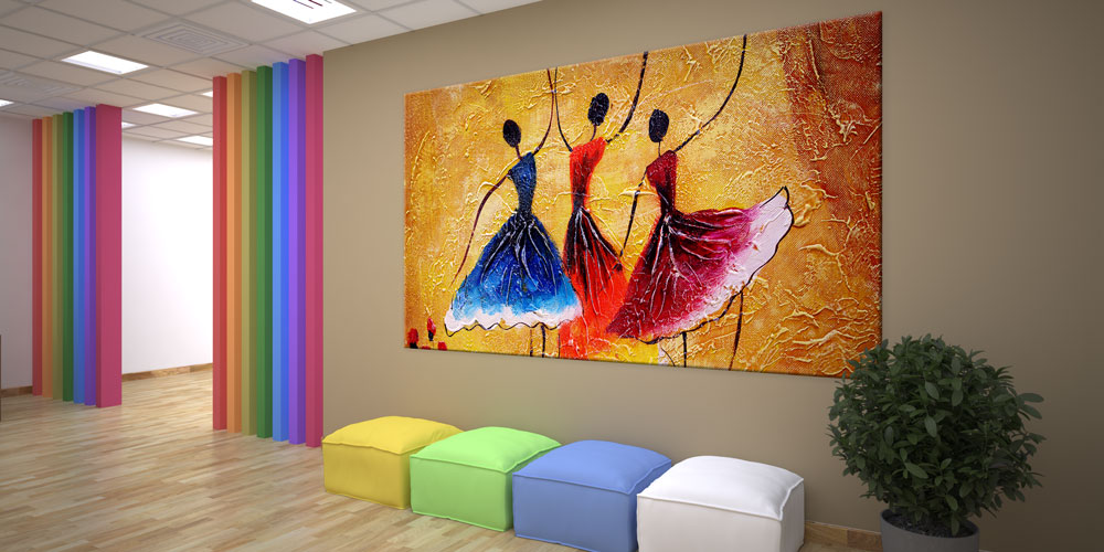 Bu büyük ebatlı duvar dekoru zarif balerin figürleri 7966