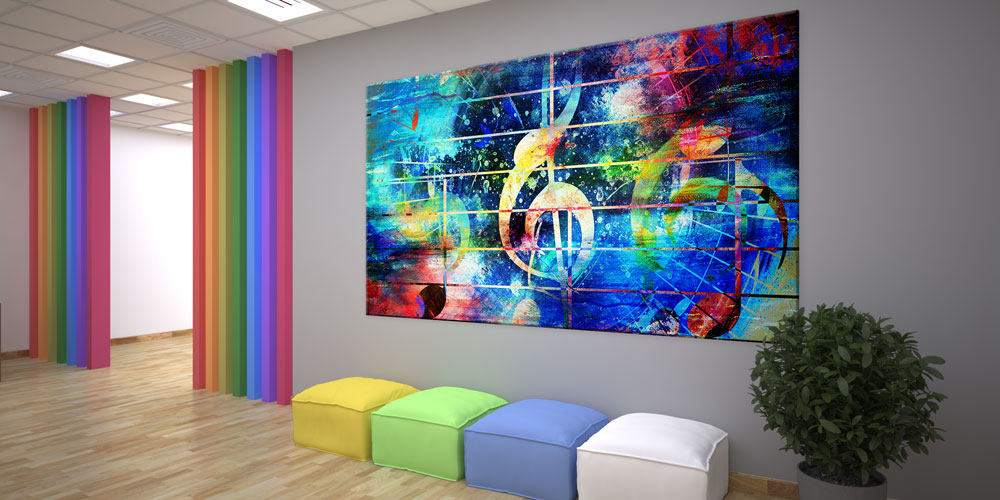 Bu büyük ebatlı duvar dekoru müzik notalarının soyut 7963