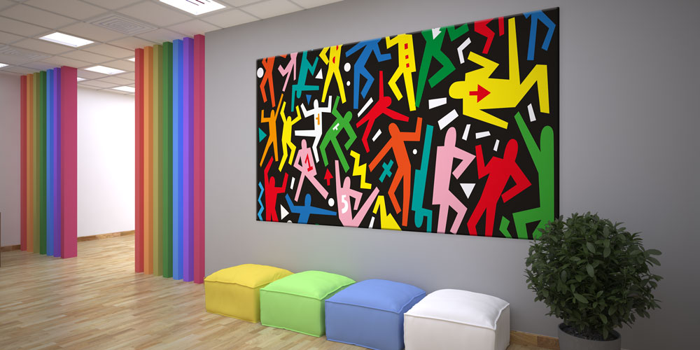 Bu büyük ebatlı duvar dekoru renkli ve enerjik 7965