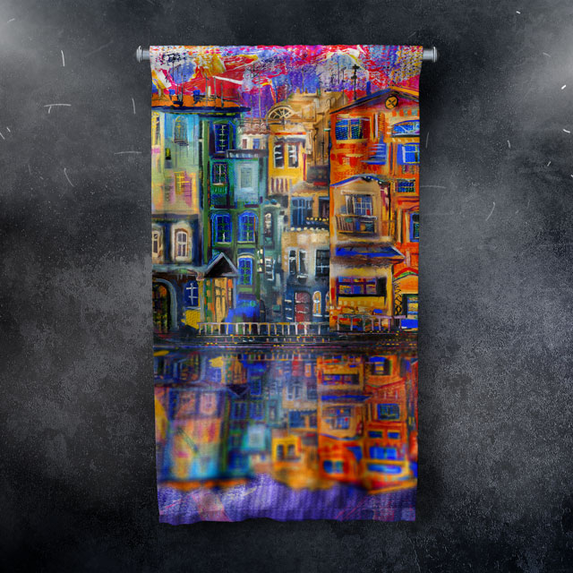 Renkli Bina Desenli Dekoratif Duvar Flaması Kumaş Baskı 5622