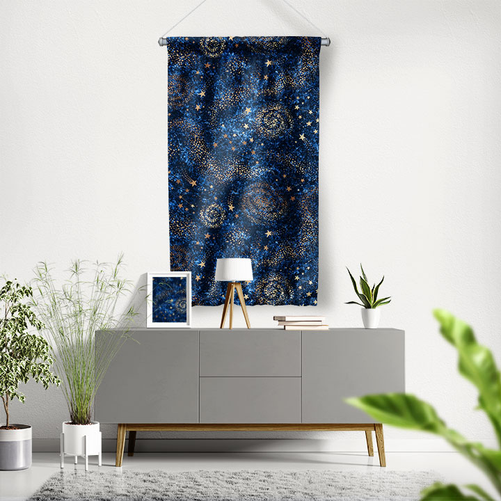 Yıldızlı Galaksi Sanat Desenli Duvar Flaması 4370