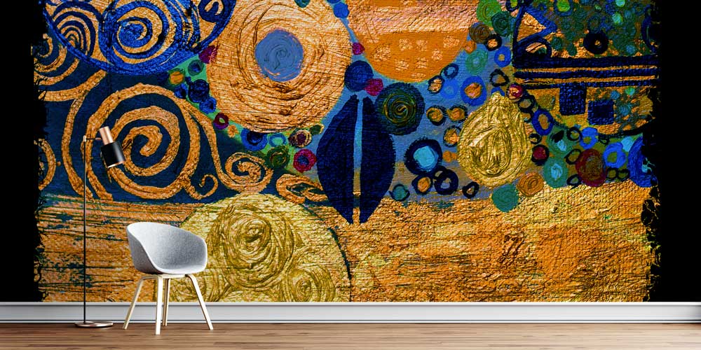 Altın ve Lacivert Modern Soyut Sanat Duvar Kağıdı 4148