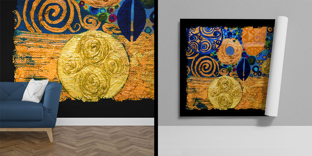 Altın ve Lacivert Modern Soyut Sanat Duvar Kağıdı 4148