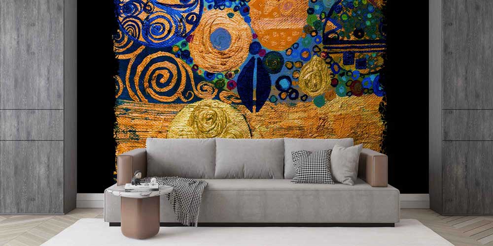 Altın ve Lacivert Modern Soyut Sanat Duvar Kağıdı 4148