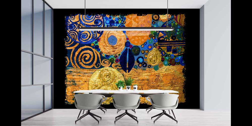 Altın ve Lacivert Modern Soyut Sanat Duvar Kağıdı 4148