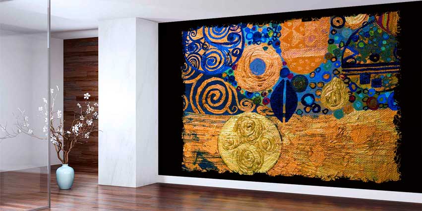 Altın ve Lacivert Modern Soyut Sanat Duvar Kağıdı 4148