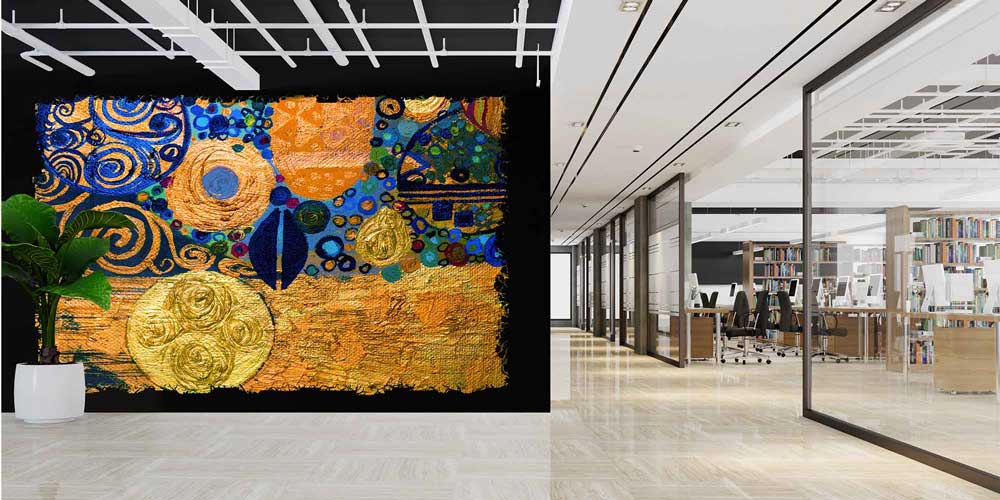 Altın ve Lacivert Modern Soyut Sanat Duvar Kağıdı 4148