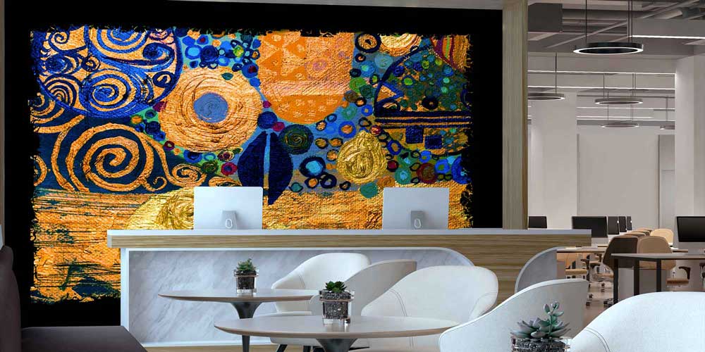 Altın ve Lacivert Modern Soyut Sanat Duvar Kağıdı 4148