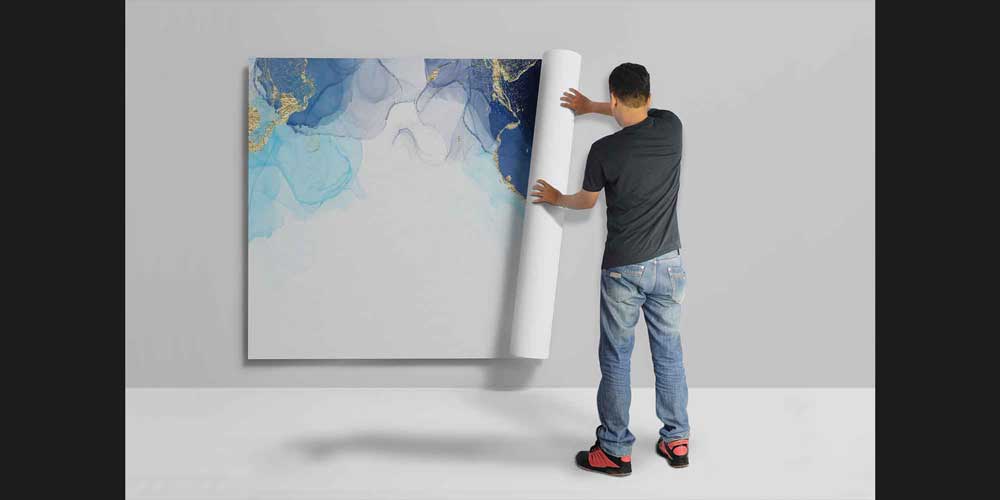 Mavi ve Altın Efektli Soyut Sanat Duvar Kağıdı 4159