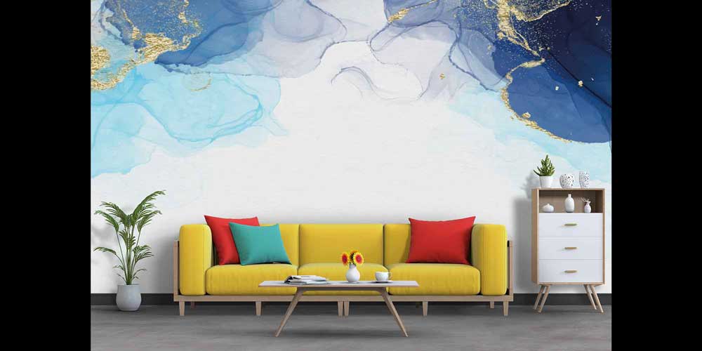 Mavi ve Altın Efektli Soyut Sanat Duvar Kağıdı 4159