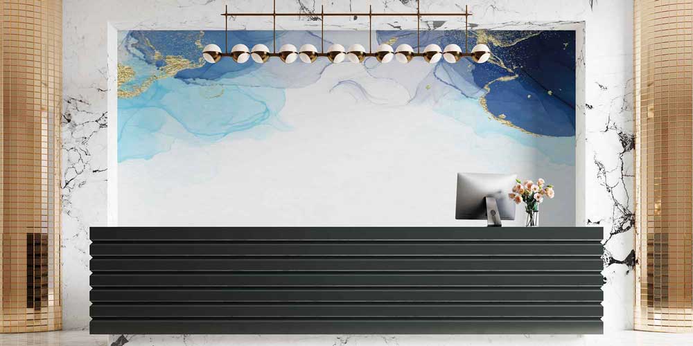 Mavi ve Altın Efektli Soyut Sanat Duvar Kağıdı 4159