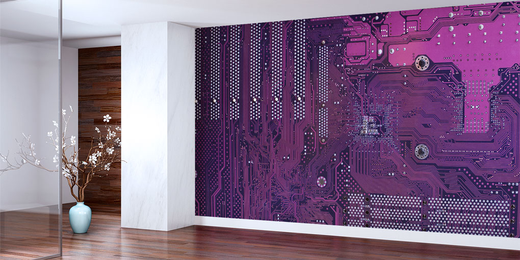 dekor-duvar-kagidi-5397-01 Mor Devre Kartı Desenli Teknoloji Duvar Kağıdı 5397