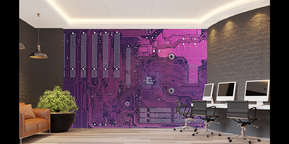 dekor-duvar-kagidi-5397-02 Mor Devre Kartı Desenli Teknoloji Duvar Kağıdı 5397