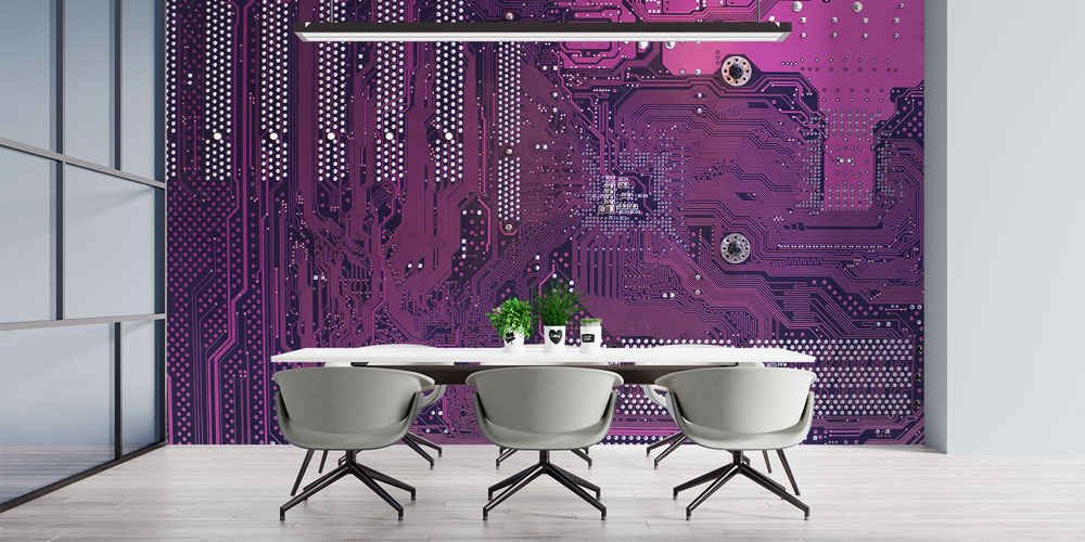 dekor-duvar-kagidi-5397-04 Mor Devre Kartı Desenli Teknoloji Duvar Kağıdı 5397