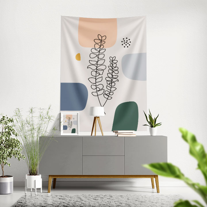 Minimal Çizgisel Yaprak Tasarımlı Duvar Örtüsü – Modern Doğal Dekor 6273