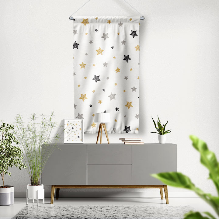 Minimal Yıldız Desenli Duvar Flaması 4369