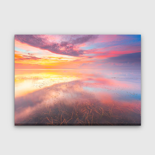 Pembe ve Turuncu Gün Batımı Deniz Yansıması Kanvas Tablo 4377