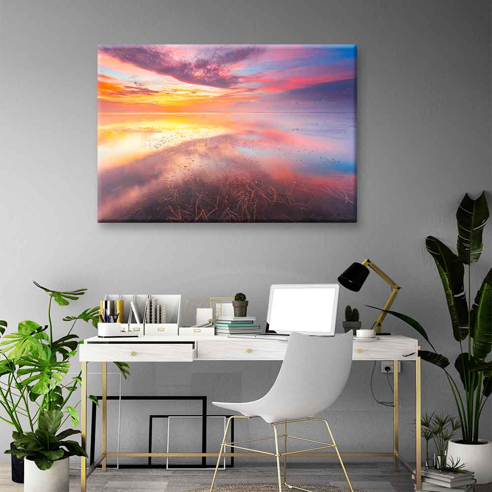 Pembe ve Turuncu Gün Batımı Deniz Yansıması Kanvas Tablo 4377