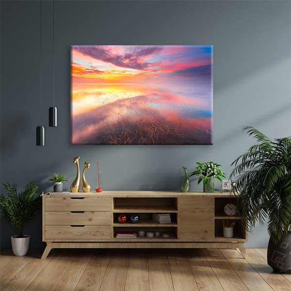 Pembe ve Turuncu Gün Batımı Deniz Yansıması Kanvas Tablo 4377