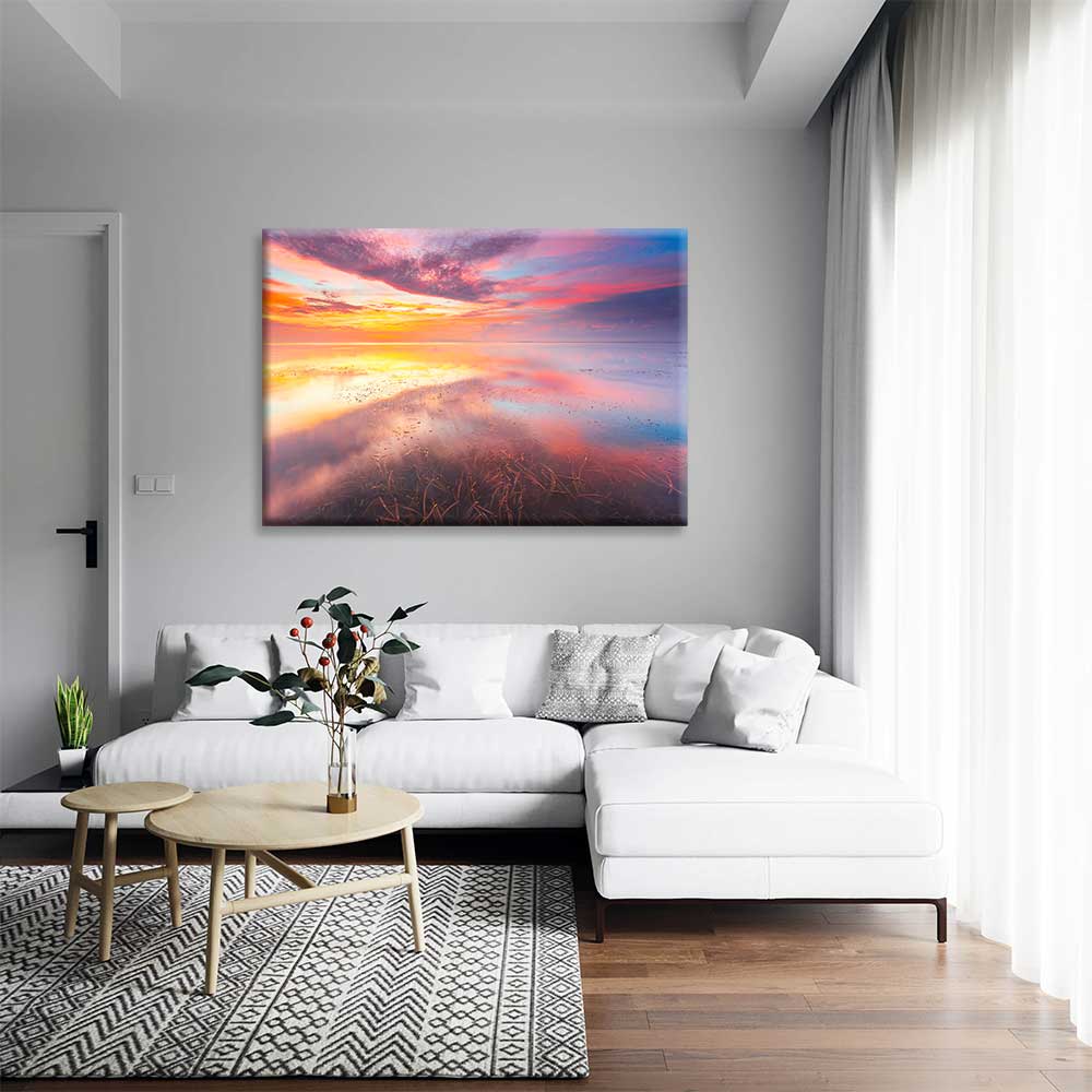 Pembe ve Turuncu Gün Batımı Deniz Yansıması Kanvas Tablo 4377