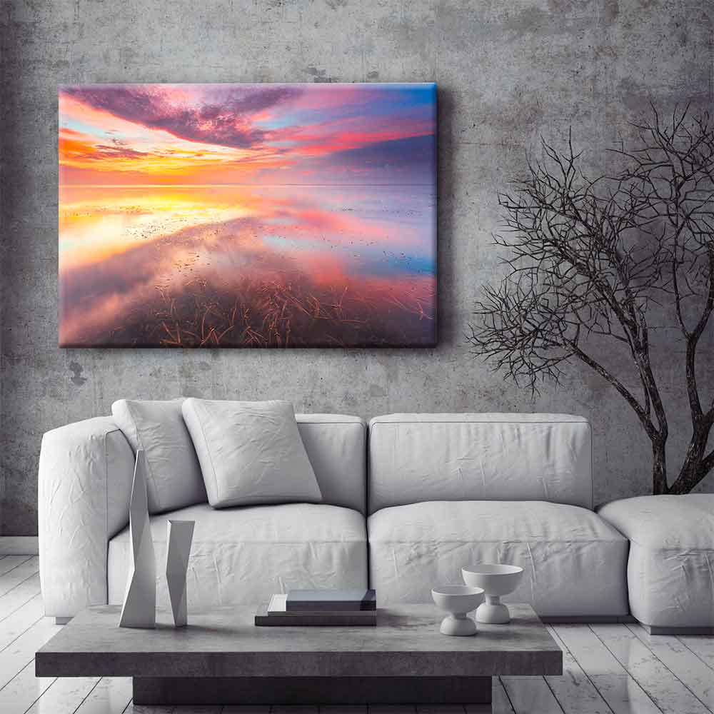 Pembe ve Turuncu Gün Batımı Deniz Yansıması Kanvas Tablo 4377
