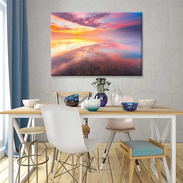 Pembe ve Turuncu Gün Batımı Deniz Yansıması Kanvas Tablo 4377