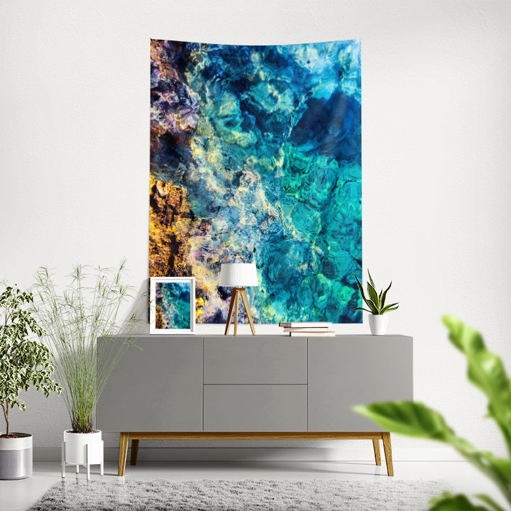 Soyut Deniz Dokulu Turkuaz Mavi Tonlu Duvar Örtüsü 4653