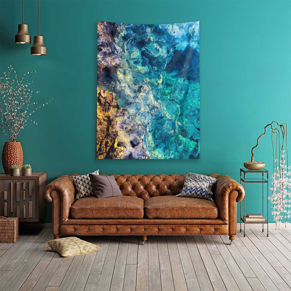 Soyut Deniz Dokulu Turkuaz Mavi Tonlu Duvar Örtüsü 4653