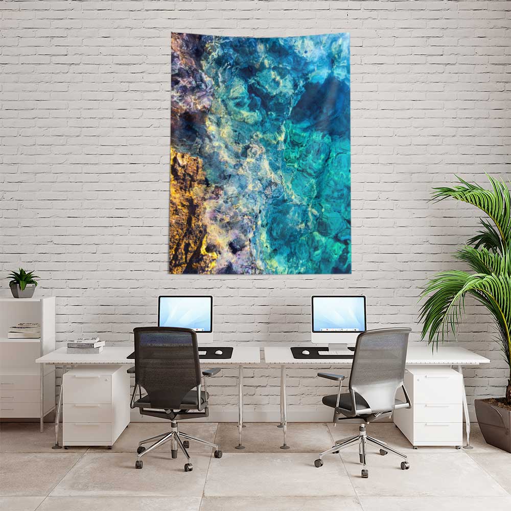 Soyut Deniz Dokulu Turkuaz Mavi Tonlu Duvar Örtüsü 4653