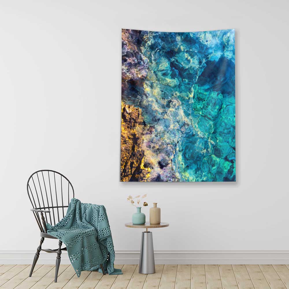 Soyut Deniz Dokulu Turkuaz Mavi Tonlu Duvar Örtüsü 4653