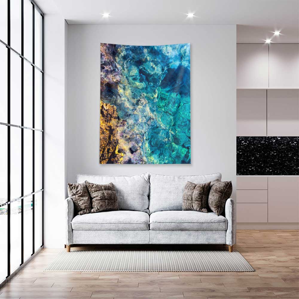 Soyut Deniz Dokulu Turkuaz Mavi Tonlu Duvar Örtüsü 4653