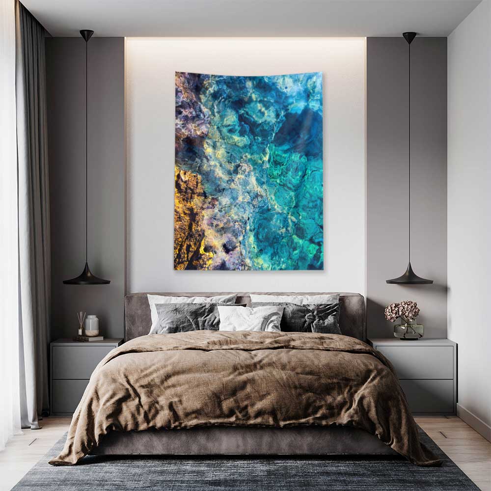 Soyut Deniz Dokulu Turkuaz Mavi Tonlu Duvar Örtüsü 4653