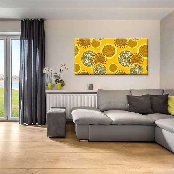 Sarı Zemin Üzerinde Stilize Ayçiçeği Deseni Kanvas Tablo 4697