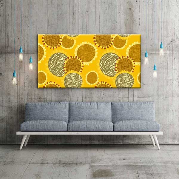 Sarı Zemin Üzerinde Stilize Ayçiçeği Deseni Kanvas Tablo 4697