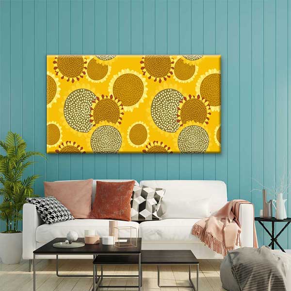 Sarı Zemin Üzerinde Stilize Ayçiçeği Deseni Kanvas Tablo 4697