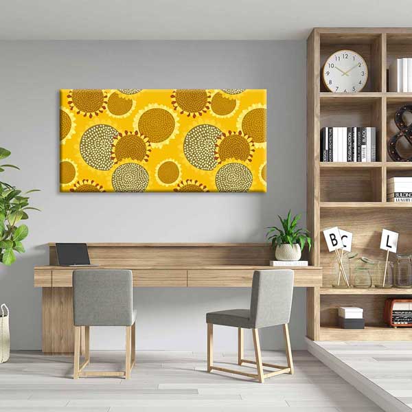 Sarı Zemin Üzerinde Stilize Ayçiçeği Deseni Kanvas Tablo 4697