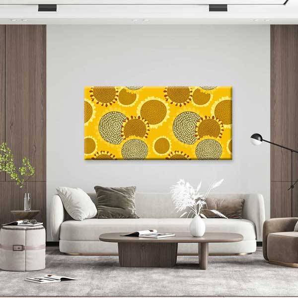 Sarı Zemin Üzerinde Stilize Ayçiçeği Deseni Kanvas Tablo 4697