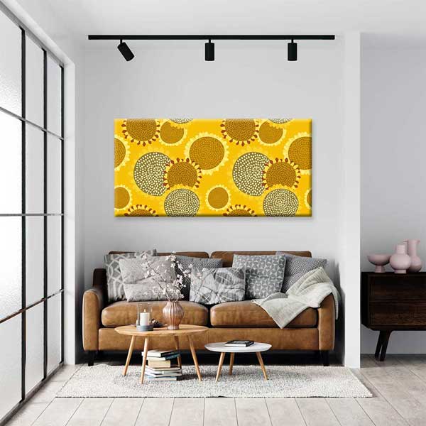 Sarı Zemin Üzerinde Stilize Ayçiçeği Deseni Kanvas Tablo 4697