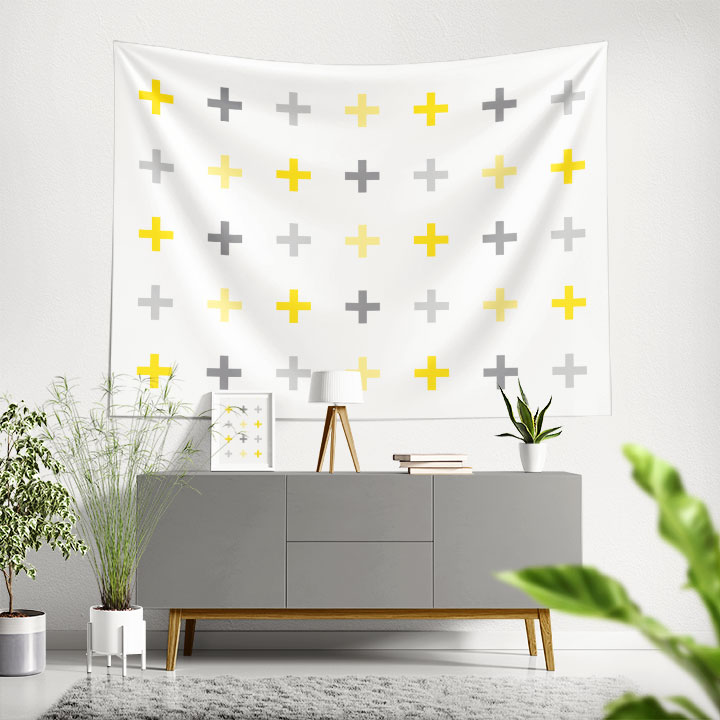 Minimal Artı Motifli Geometrik Desen Duvar Örtüsü 5192