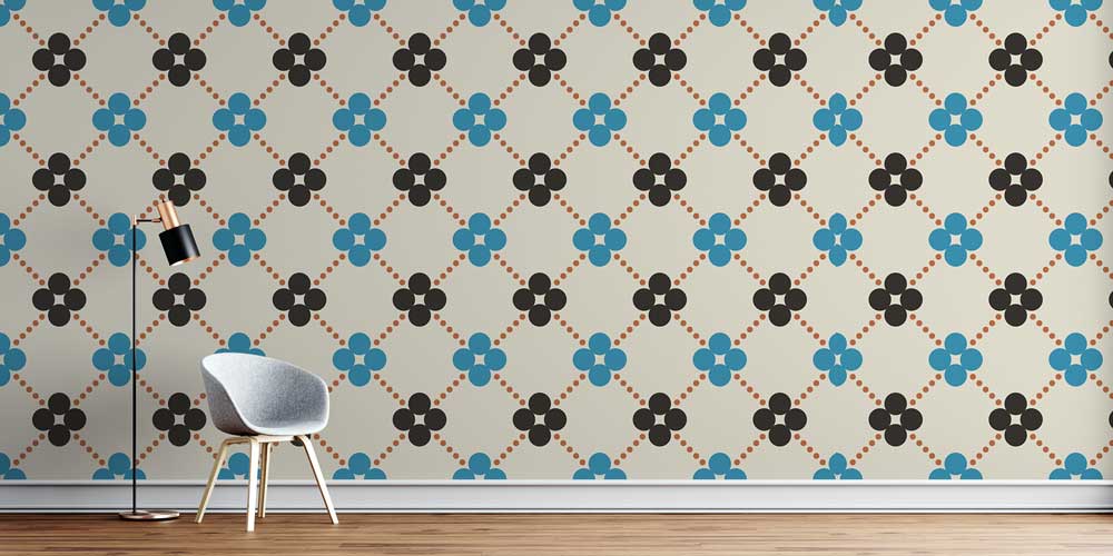 Retro Çiçek Motifli Geometrik Duvar Kağıdı 5228
